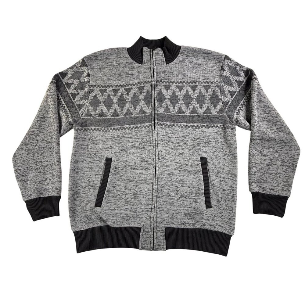 Most Official Seven Sweater Mens XL Gray Full Zip Bomber Knit Warm Geometric M07